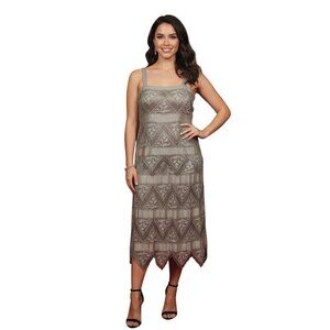 Vintage Damianou Size S‎ Metallic Lace Scalloped Hem Flapper Dress Great Gatsby